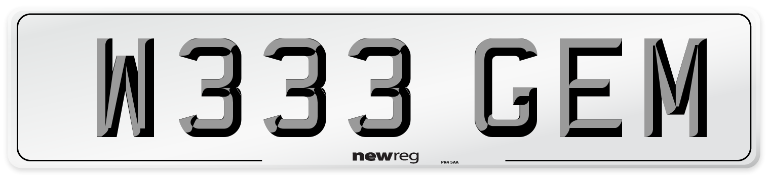 W333 GEM Number Plate from New Reg